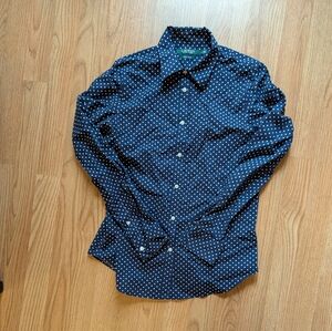Ralph Lauren Navy Blue Polka Dot Button-Up Shirt